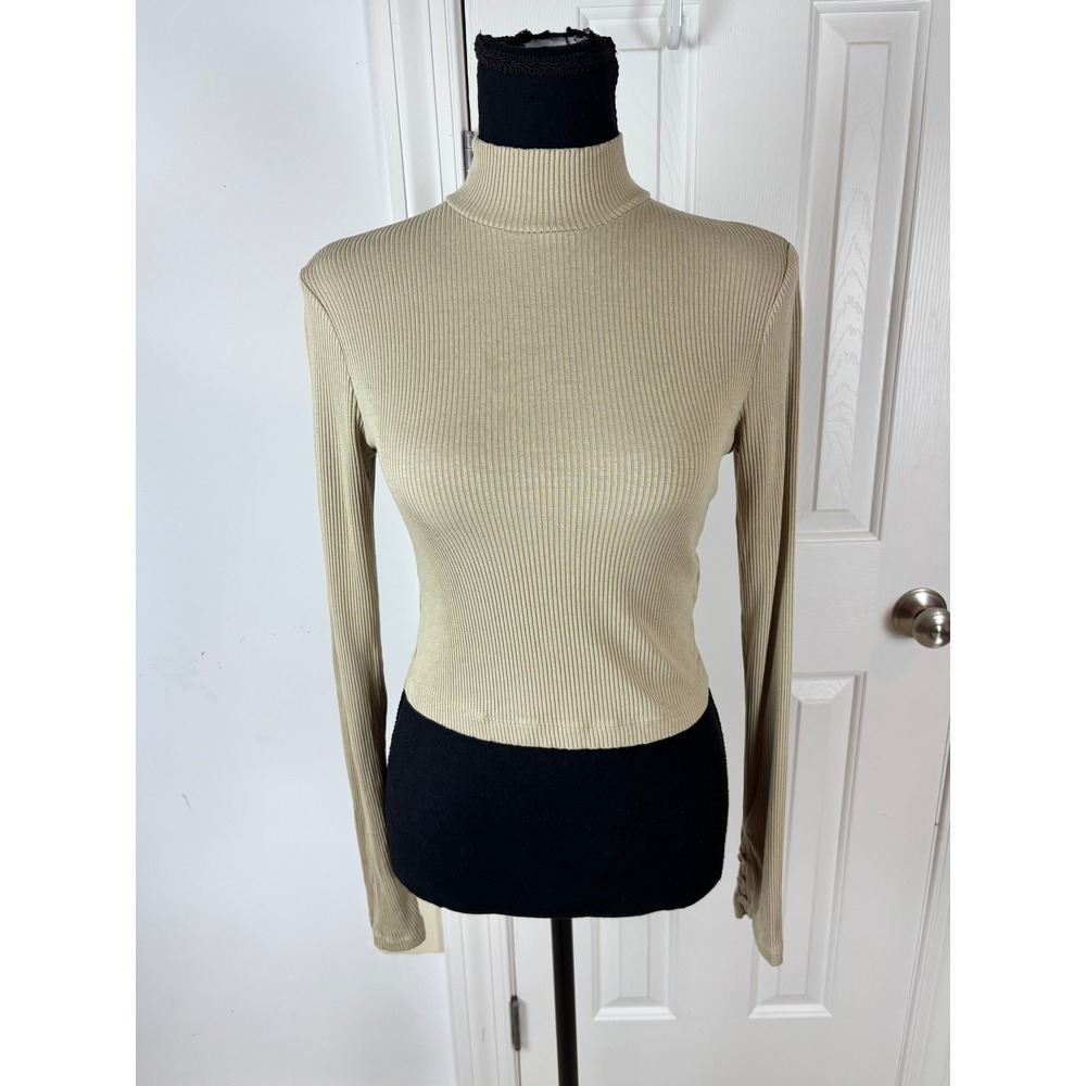 Los Anegeles Atelier & Other Stories Mock Neck Ribbed Cropped Top Beige Small